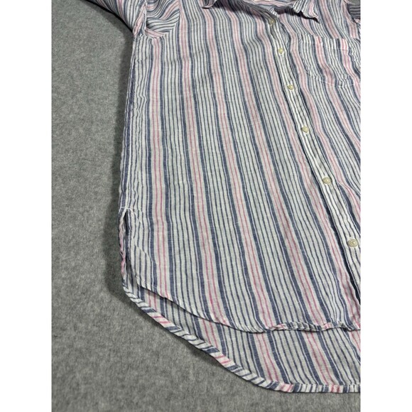 Gap Blue Pink Boyfriend Shirt Striped Linen Women Relaxed Coastal Button Up Sz M - Picture 4 of 9